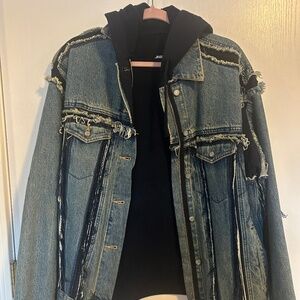 JNBY Deconstructed Denim Jacket Hoodie Oversized Unisex Punk Distressed
